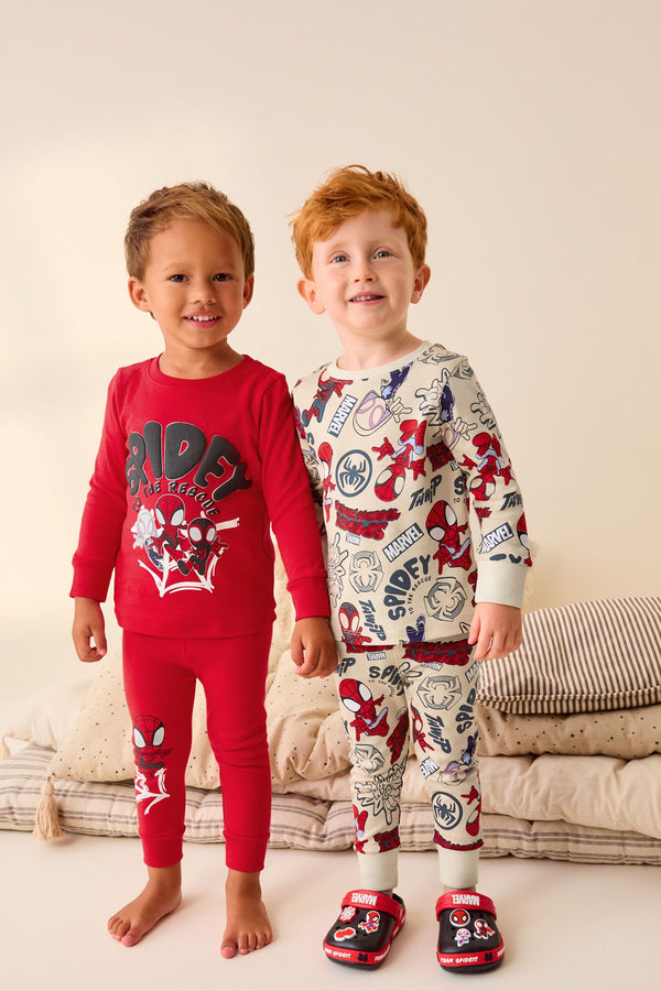 Spidey and Friends Red/Ecru Cream Snuggle 100% Cotton Pyjamas 2 Pack (12mths-8yrs)