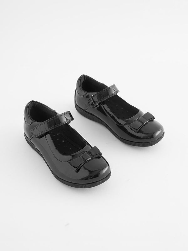 Black Patent Standard Fit (F) School Leather Junior Bow Mary Jane Shoes