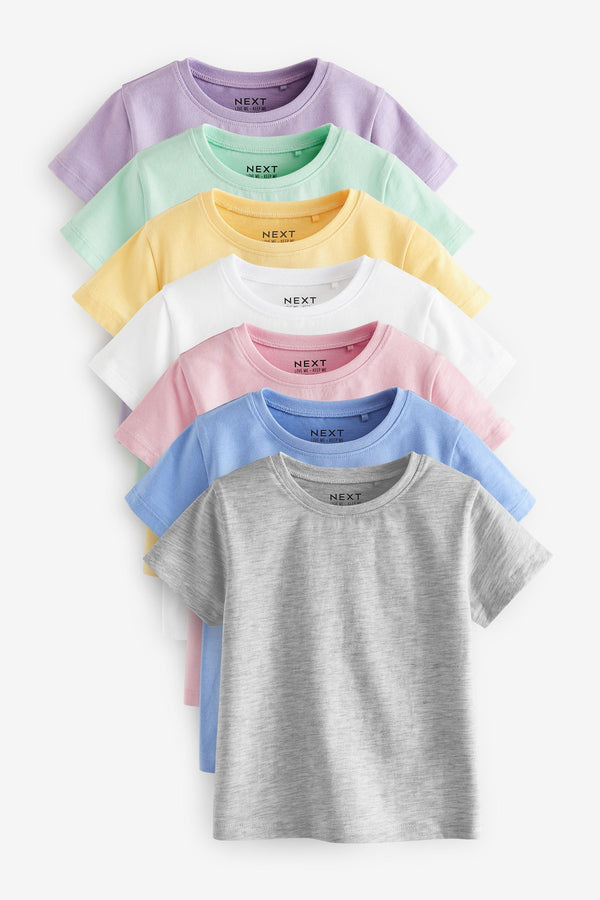 Multi Colour 100% Cotton Short Sleeve T-Shirts 7 Pack (3mths-7yrs)