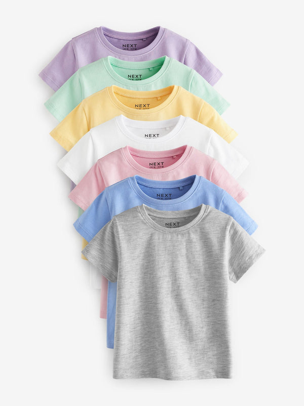 Multi Colour 100% Cotton Short Sleeve T-Shirts 7 Pack (3mths-7yrs)