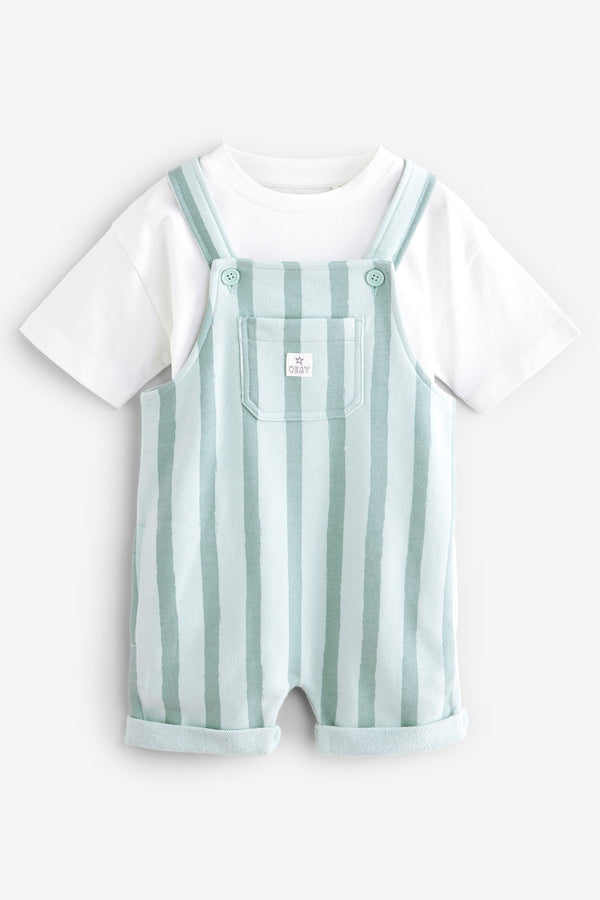 Mineral Green Stripe Dungarees Set (3mths-7yrs)