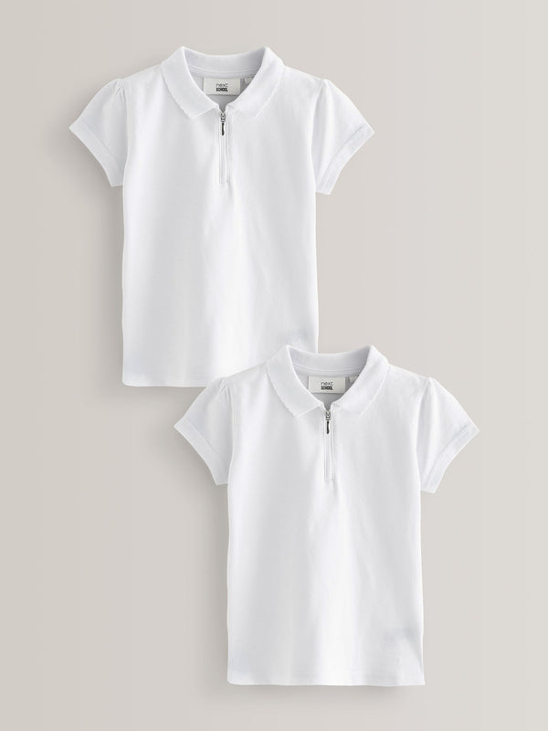 White Zip Polo Shirts 2 Pack (3-16yrs)