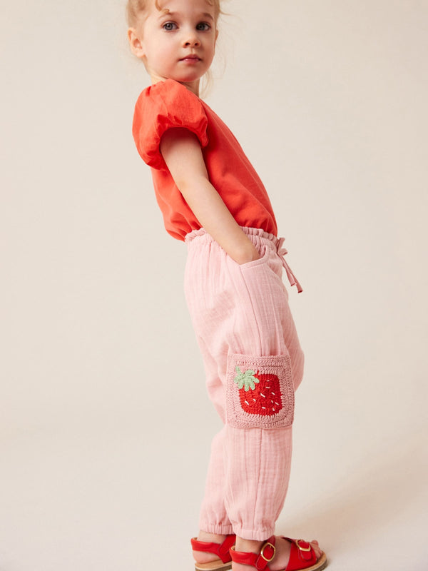 Pink 100% Cotton Crochet Pocket Trousers (3mths-7yrs)