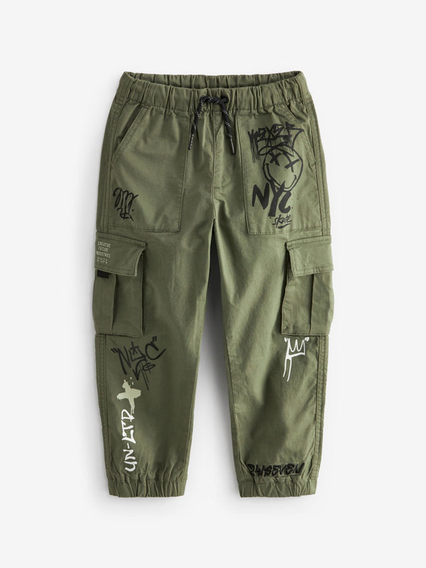 Khaki Graffiti Cargo Trousers (3-16yrs)