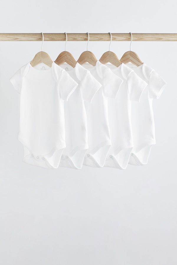 White Essential 5 Pack Baby Short Sleeve Bodysuits(immediate)