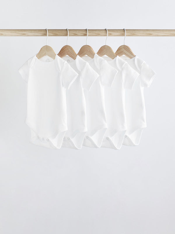 White Essential 5 Pack Baby Short Sleeve Bodysuits