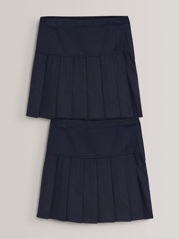 Navy Blue Longer Length Regular Waist 2 Pack Pleated School Skirts (3-16yrs)