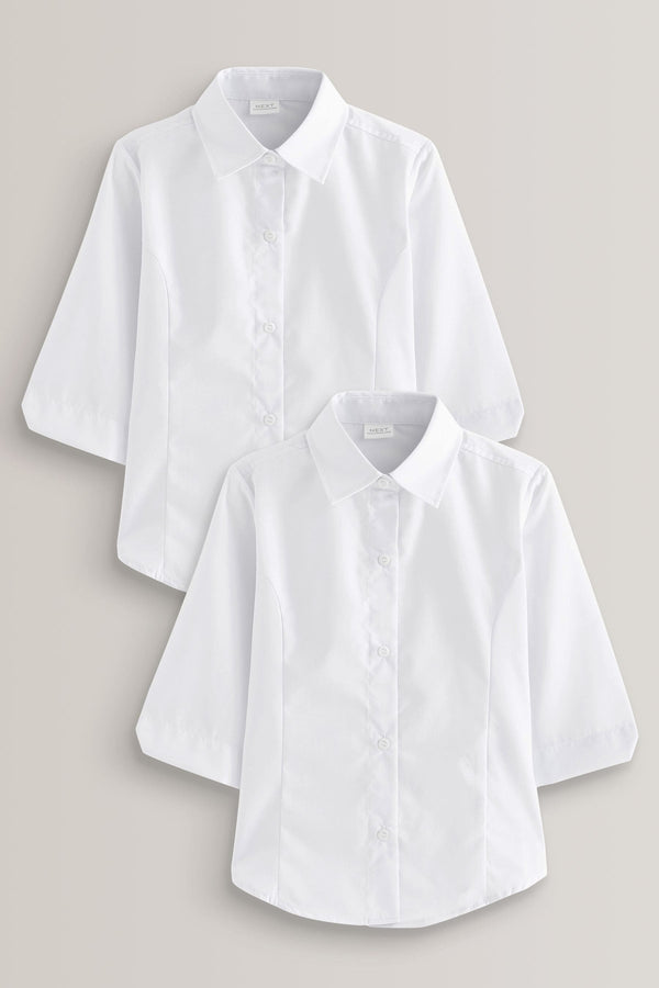 White Regular Fit 2 Pack Three Quarter Sleeve School Blouses (3-17yrs)