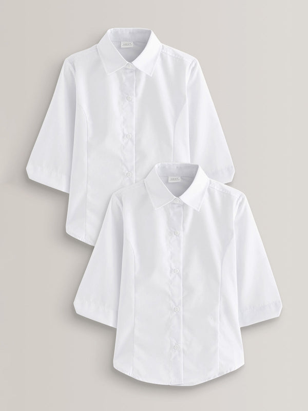 White Regular Fit 2 Pack Three Quarter Sleeve School Blouses (3-17yrs)