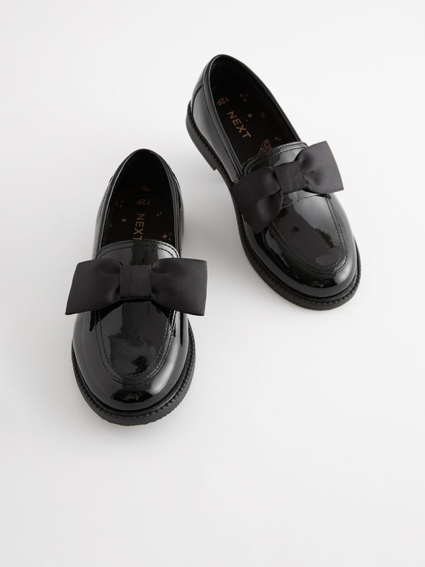 Black Patent Standard Fit (F) Leather Bow Loafer School Shoes