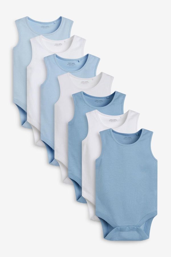 Blue 7 Pack Baby 5 Pack Vest Bodysuits