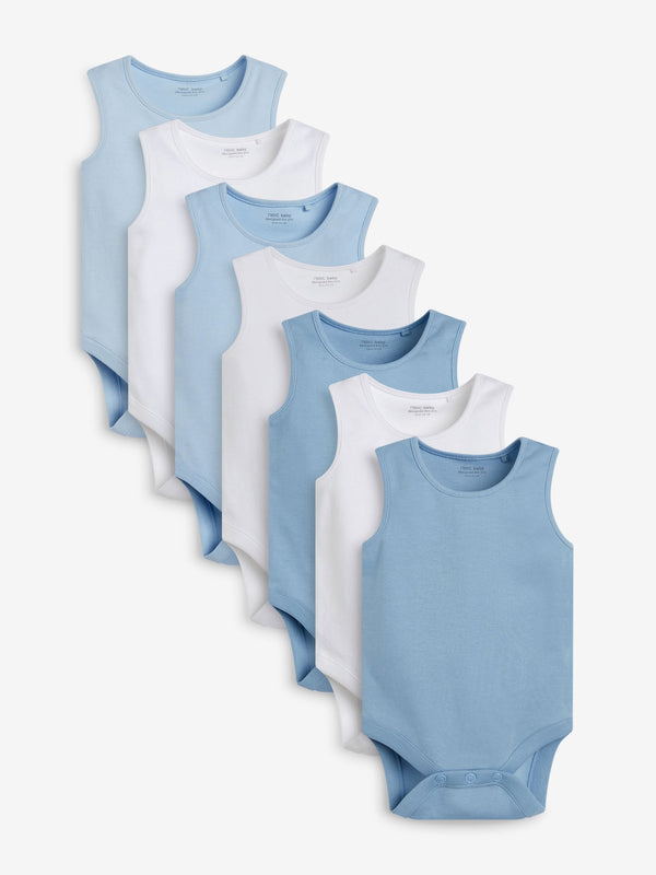 Blue 7 Pack Baby Vest Bodysuits
