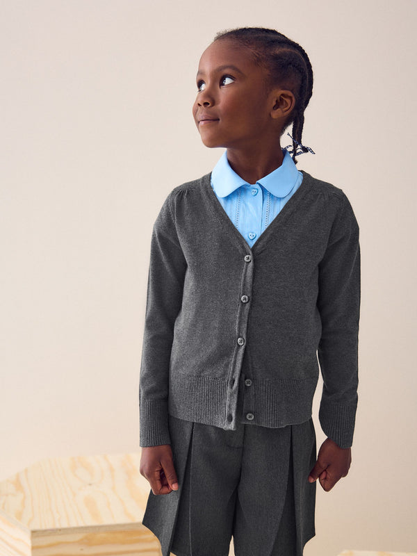 Grey Cotton Rich School V-Neck Cardigan (3-16yrs)