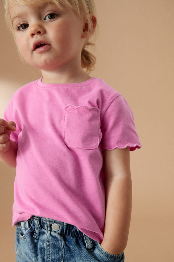 Bright Pink Short Sleeve Scallop 100% Cotton T-Shirt (3mths-7yrs)