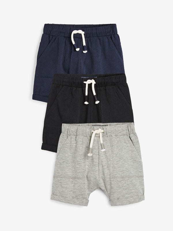 Navy/Grey/Black Lightweight Jersey 100% Cotton Shorts 3 Pack (3mths-7yrs)