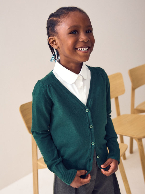 Green Cotton Rich School V-Neck Cardigan (3-16yrs)
