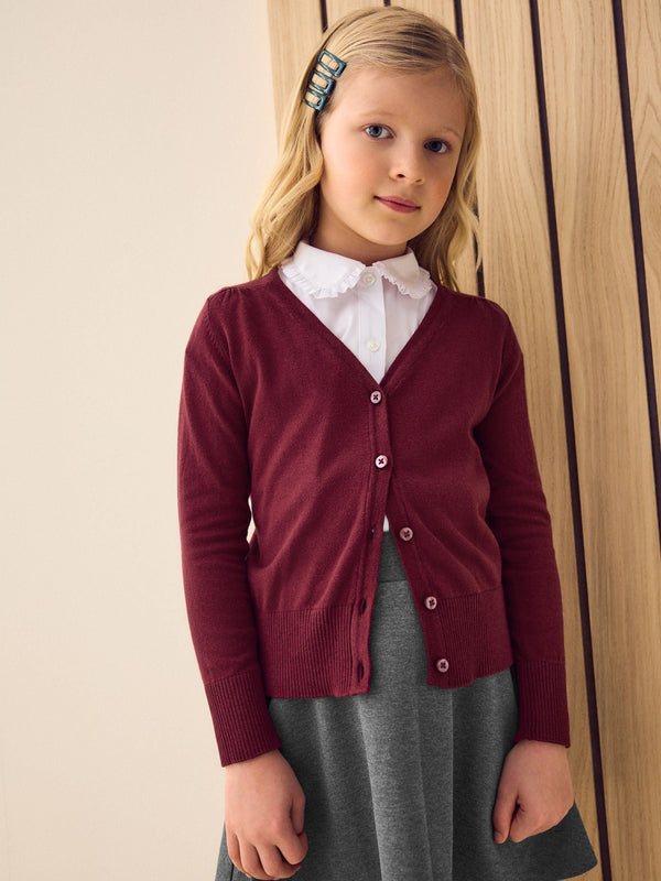 Burgundy Red Cotton Rich School V-Neck Cardigan (3-16yrs)