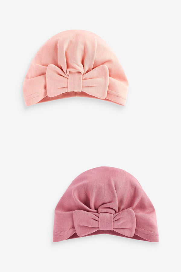 Pink Baby Bow Turban Hats 2 Pack (0mths-2yrs)