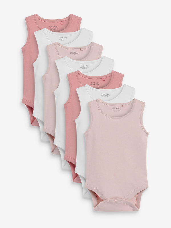Pink/White 7 Pack Baby 100% Cotton Vest Bodysuits 5 Pack