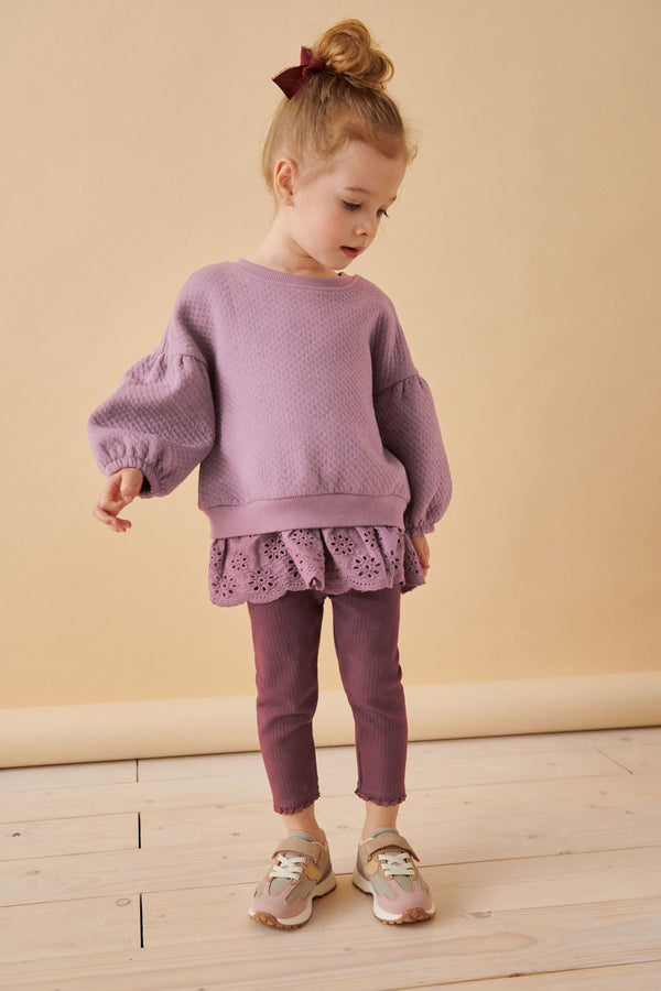 Purple Broderie Hem 100% Cotton Leggings Set (3mths-7yrs)