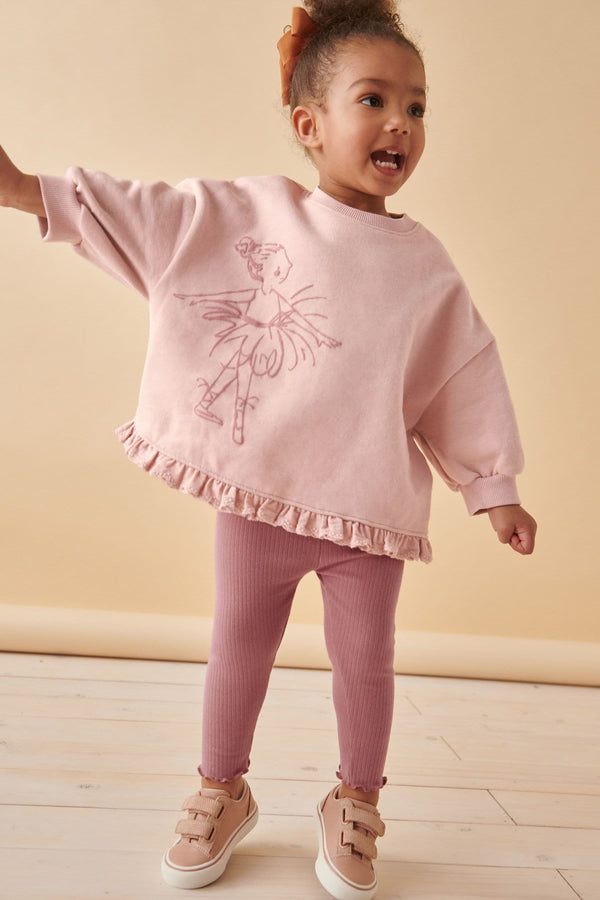 Pink Frill Hem Sweater & Leggings Set (immediate)