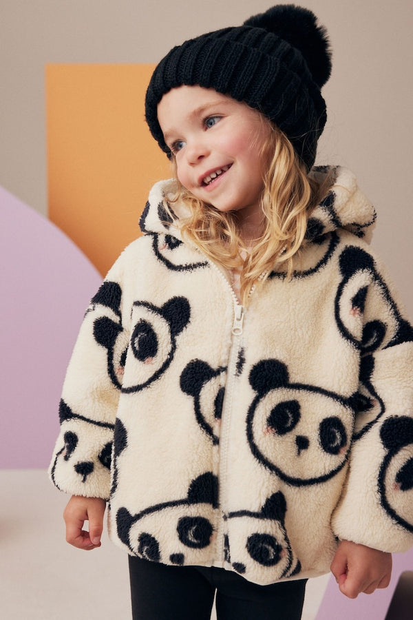 Cream Bear Printed Hooded Zip Through Fleece Jacket(immediate)