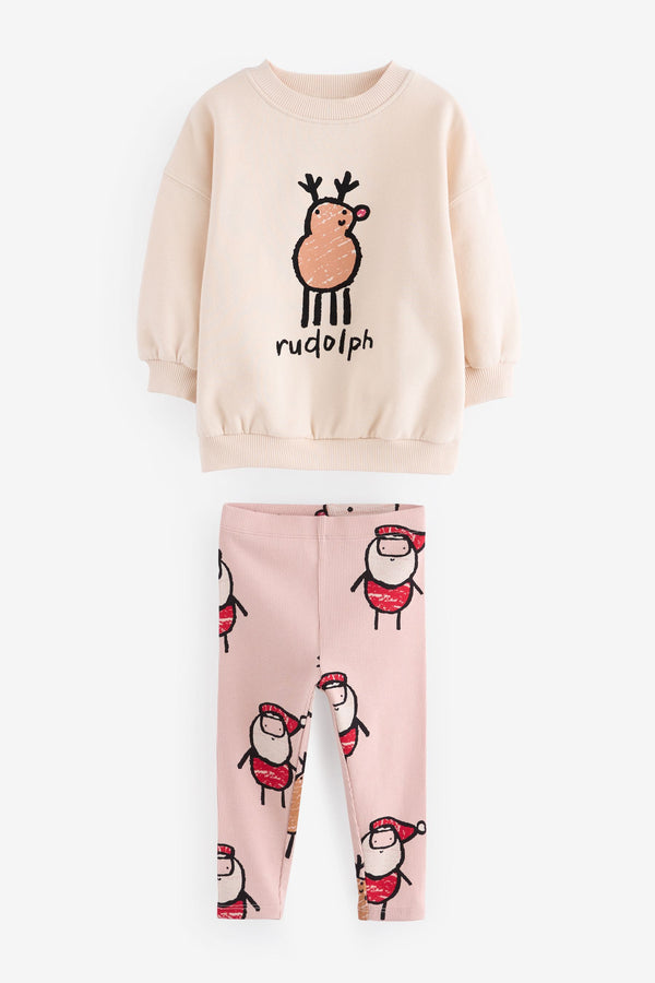 Cream Christmas Sweatshirt And Leggings Set (3mths-7yrs)