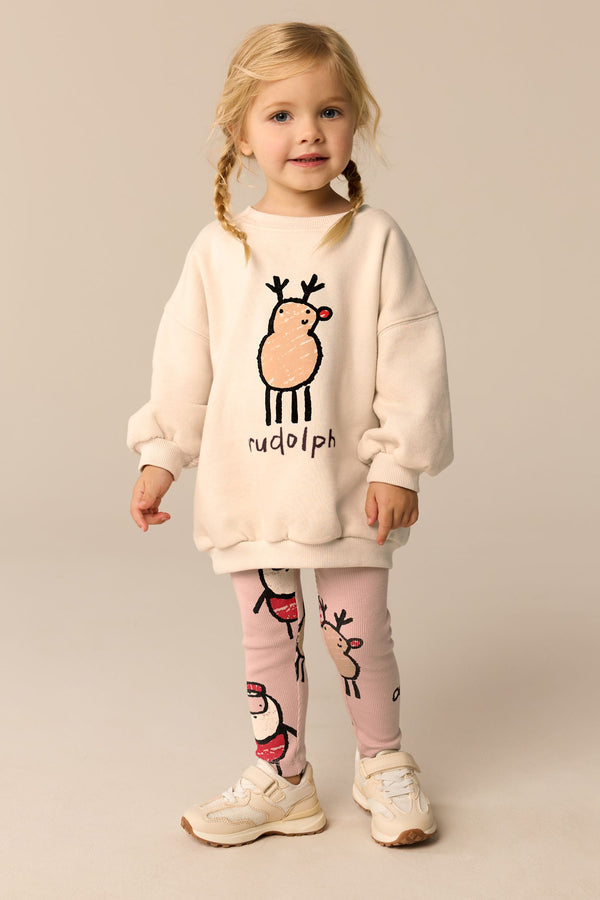 Cream Christmas Sweatshirt And Leggings Set (3mths-7yrs)