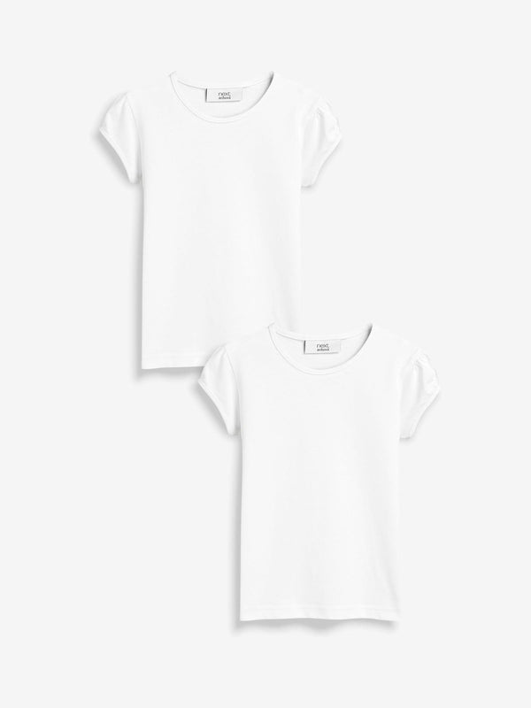 White Puff Sleeve T-Shirts 2 Pack (3-16yrs)