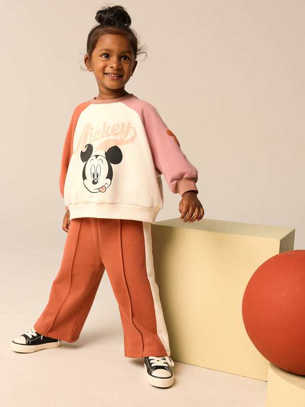 Pink/Cream Mickey Mouse Sweatshirt and Wide Leg Joggers Set (3mths-7yrs)