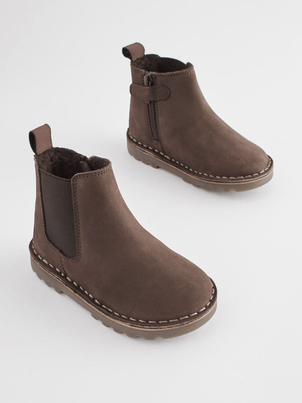 Chocolate Brown Wide Fit (G) Warm Lined Leather Chelsea Boots