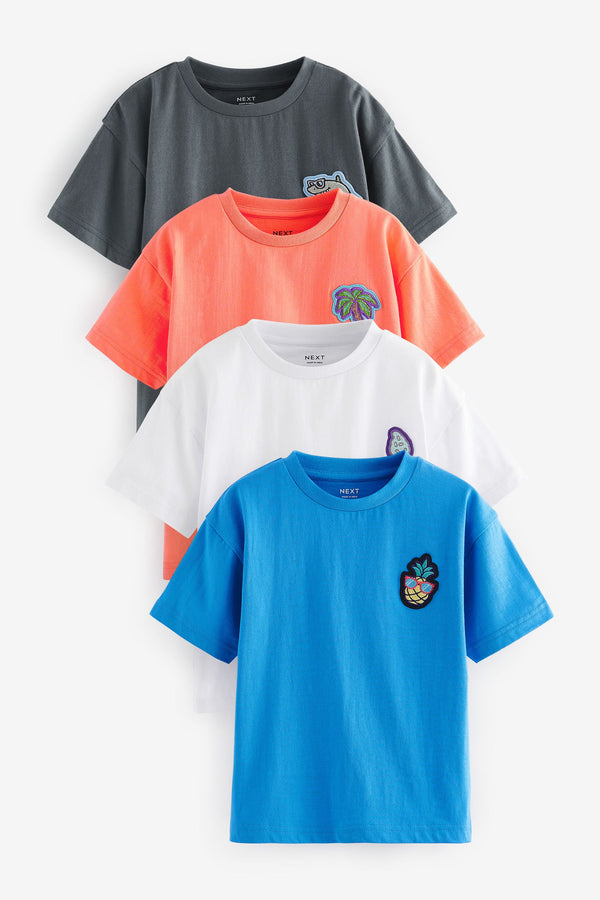 White/Grey/Blue/Orange 100% Cotton Short Sleeve T-Shirts 4 Pack (3mths-7yrs)