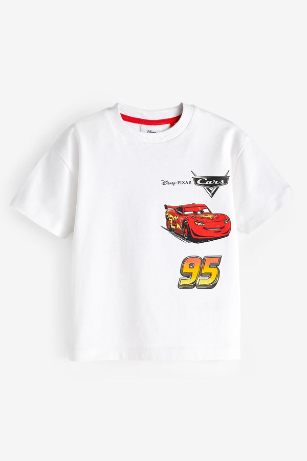 White Short Sleeve Cars 100% Cotton T-Shirt (9mths-8yrs)