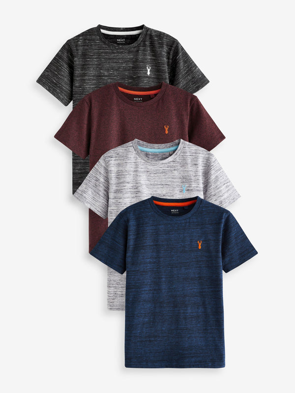 Black/Grey/Berry Red/Navy Blue Textured Short Sleeve Stag Embroidered T-Shirts 4 Pack (3-16yrs)