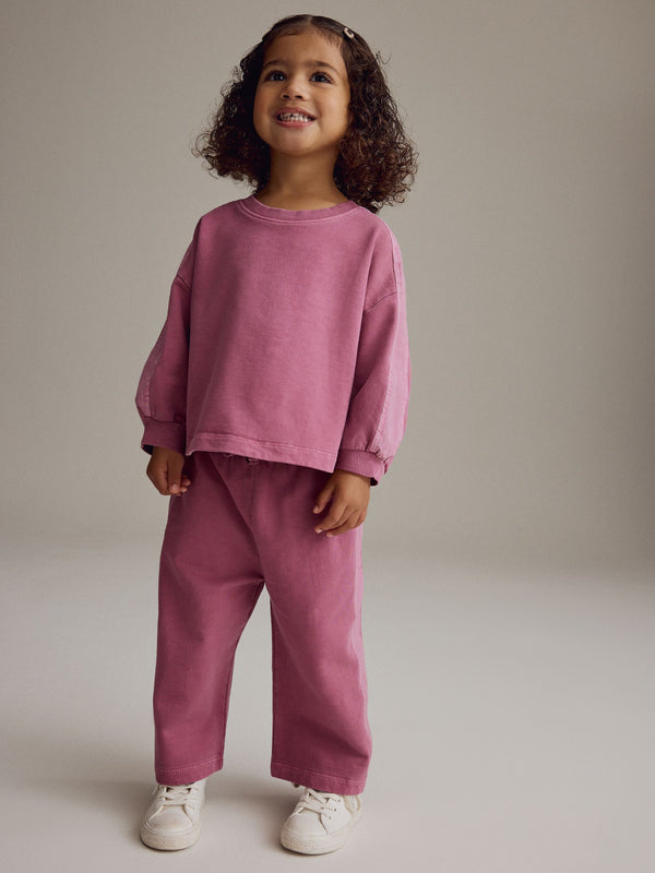 Purple Long Sleeve Top And Wide Leg 100% Cotton Trousers Set (3mths-7yrs)