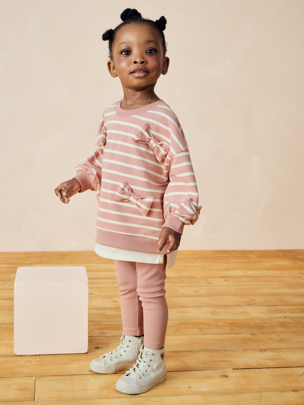 Pink Stripped Padded Bows Long Sleeve Top and Leggings Set (3mths-7yrs)