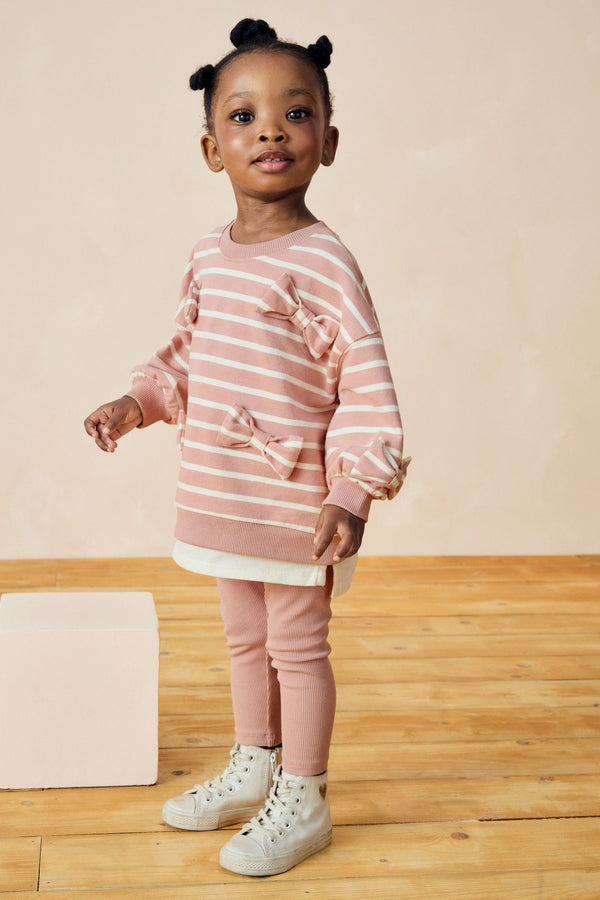 Pink Stripped Padded Bows Long Sleeve Top and Legging Set (3mths-7yrs)