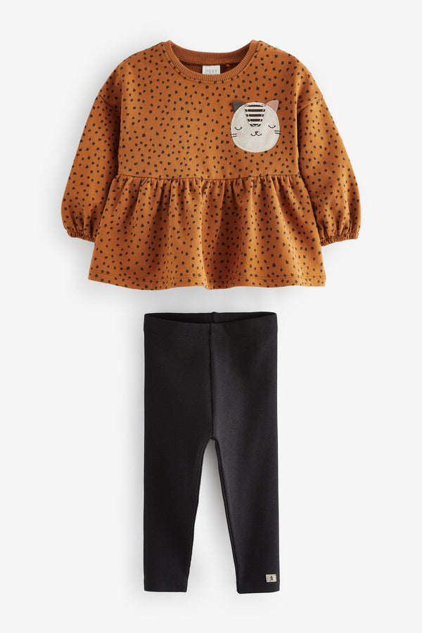 Animal Padded Cat Peplum Top and Leggings Set (3mths-7yrs)