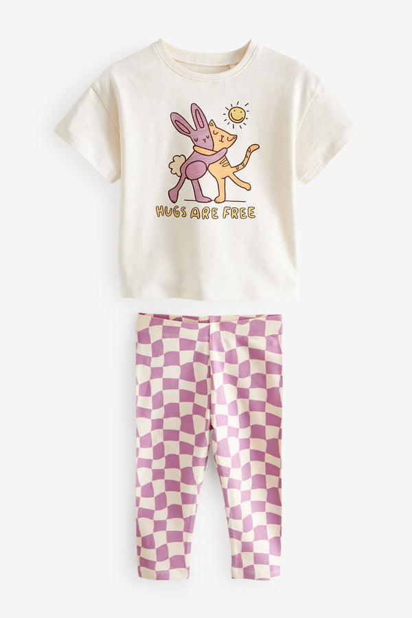 Purple Cat & Bunny 100% Cotton Short Sleeve T-Shirt and Leggings Set (3mths-7yrs)