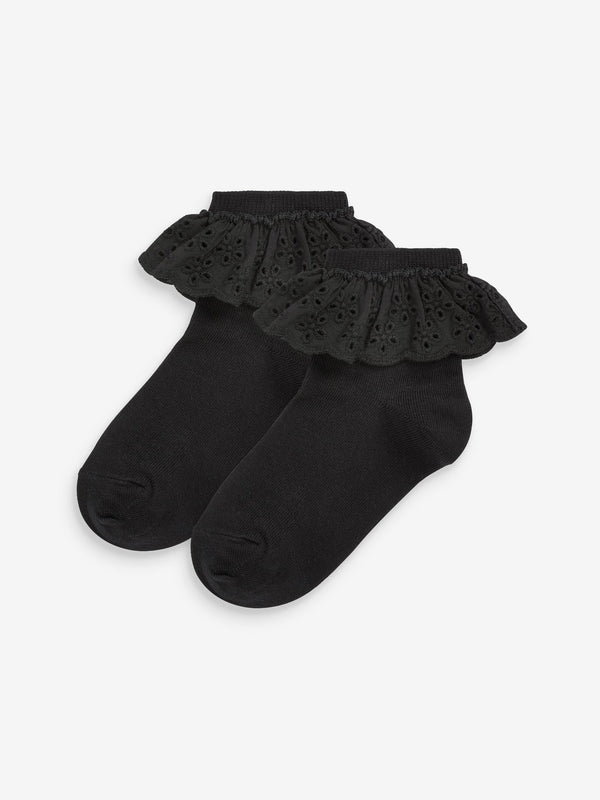 Black 2 Pack Cotton Rich Ruffle Ankle Socks