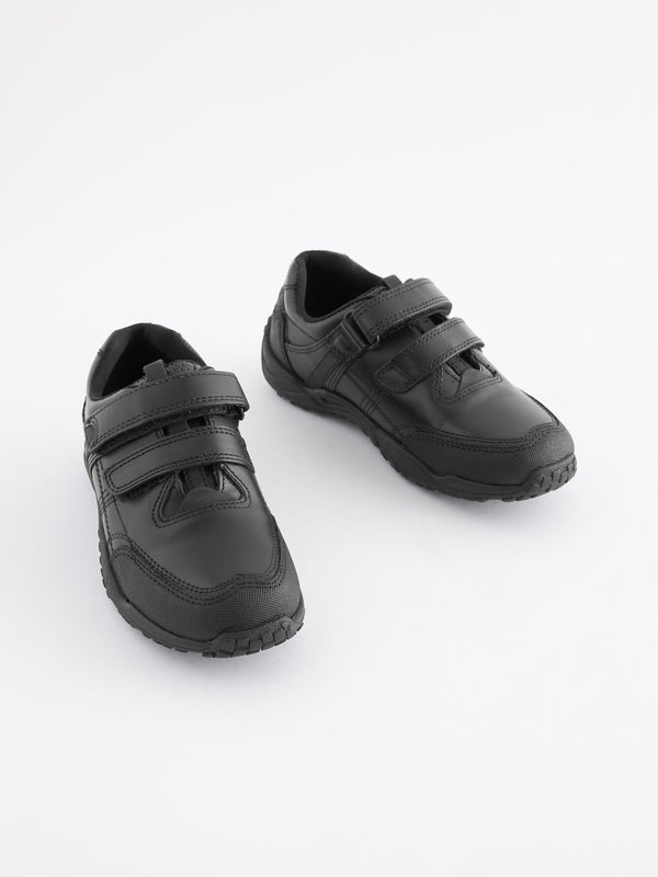 Black Narrow Fit (E) School Leather Double Strap Shoes