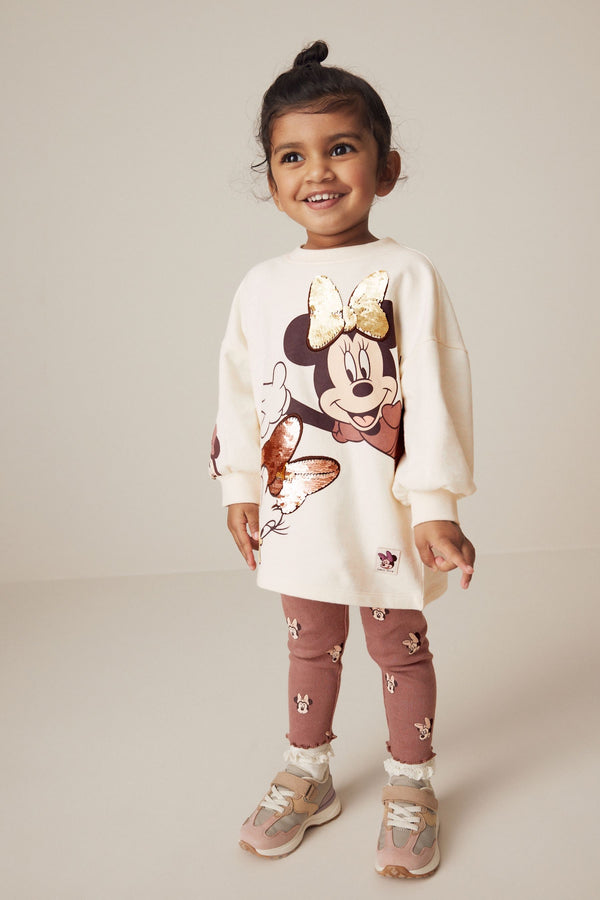 Ecru White Disney Minnie Mouse And Daisy Sequin Long Sleeve T-Shirt And Leggings Set (3mths-7yrs)