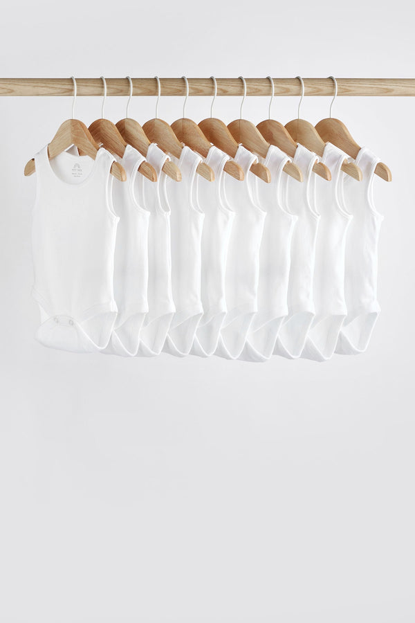 White 10 Pack Baby Vest Bodysuits(immediate)