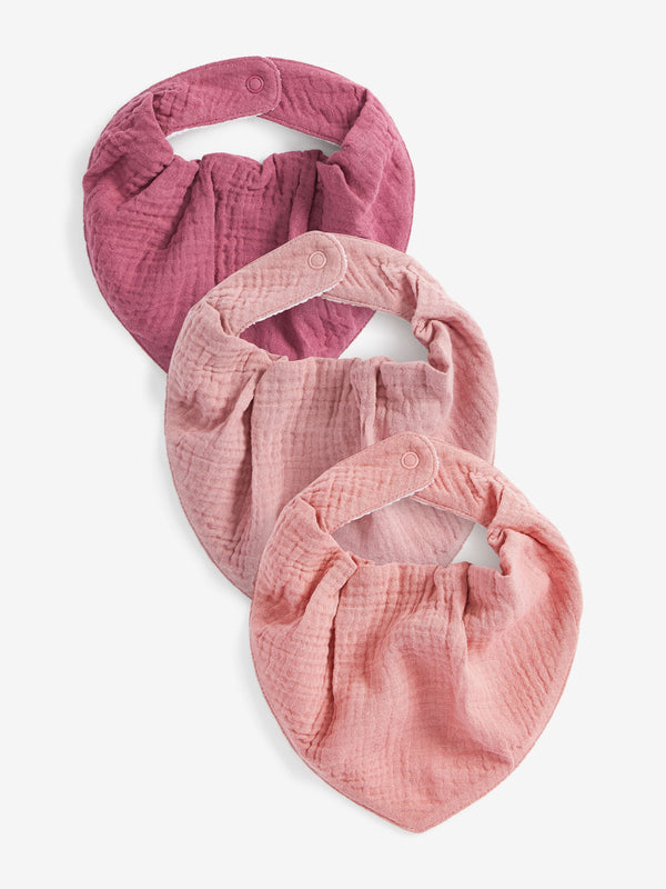 Pink Baby Muslin Dribble 100% Cotton Bibs 3 Pack