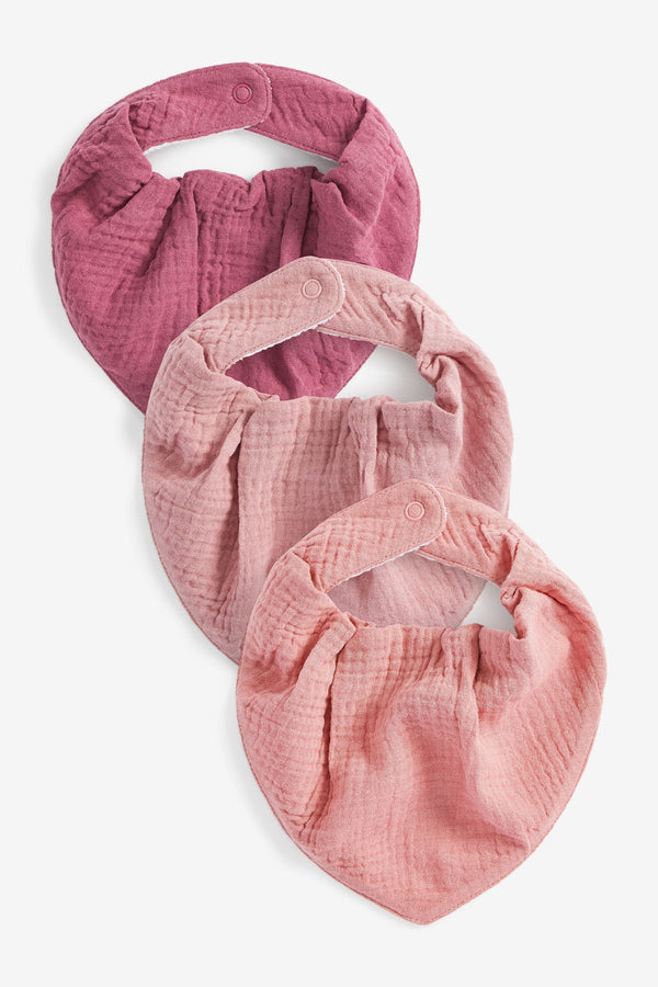 Pink Muslin Dribble Baby Bibs 3 Pack