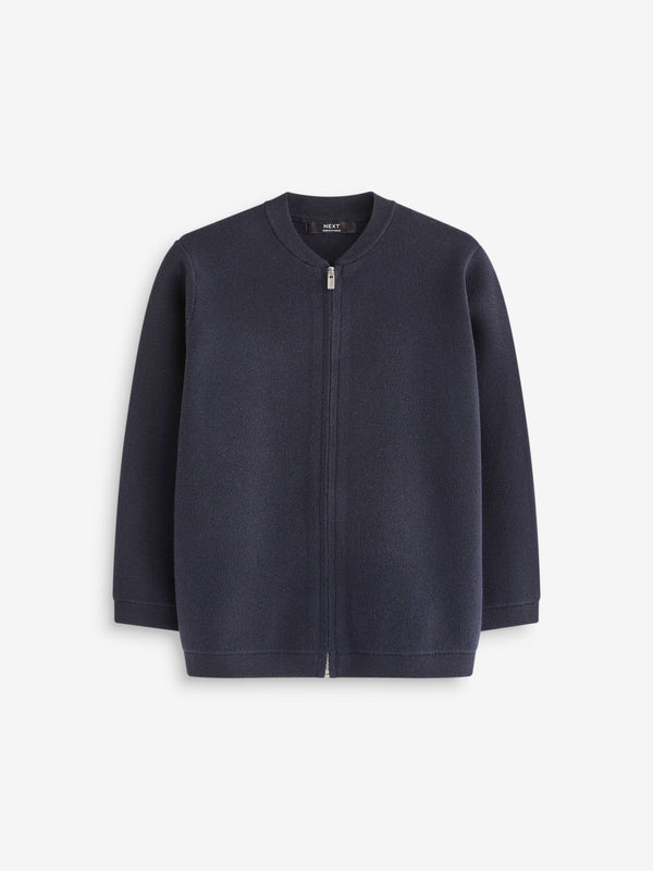 Navy Blue Knitted Zip Through Bomber Cardigan (3-16yrs)