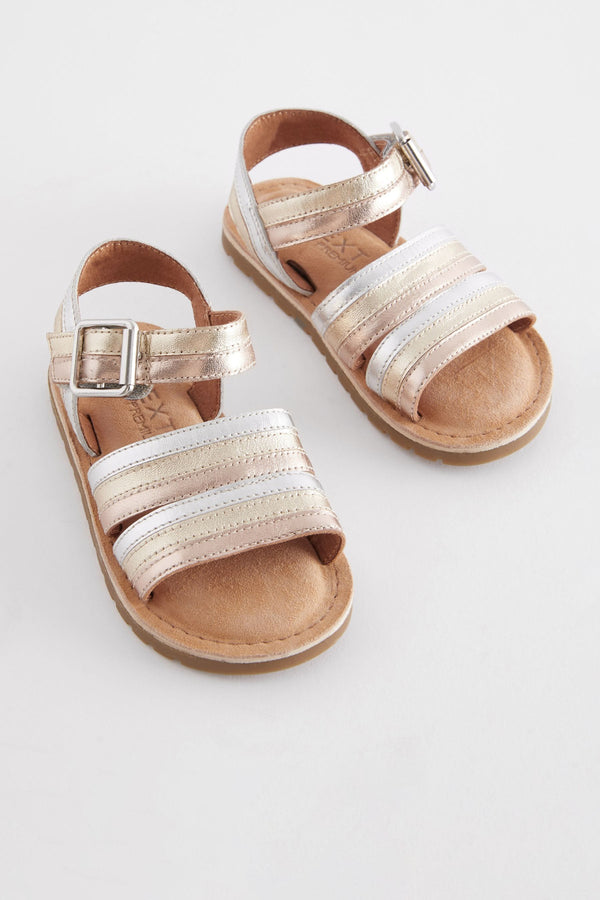 Gold Leather Stripe Sandals