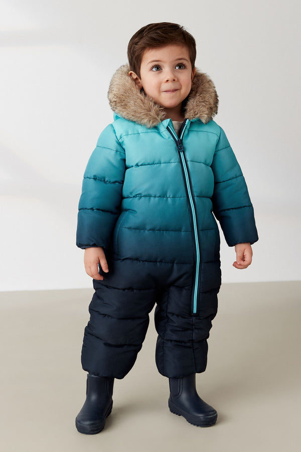 Blue Dip Dye Snowsuit With Faux Fur Hood Trim (3mths-7yrs)