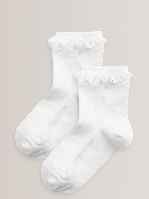 White 2 Pack Cotton Rich Ruffle Ankle Socks