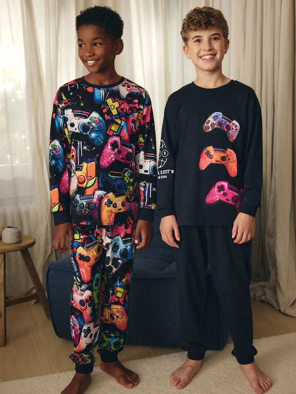 Black/Pink Game Controller Long Sleeve Pyjamas 2 Pack (3-16yrs)